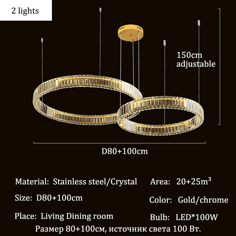 Luxury Crystal Ring Ceiling Pendant Chandelier Lights Dining Table Light Żyrandol Modern Chandeliers for Living Room Home Decor