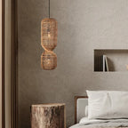 Hand Woven Rattan Column Pendant Light for Staircase and Living Room