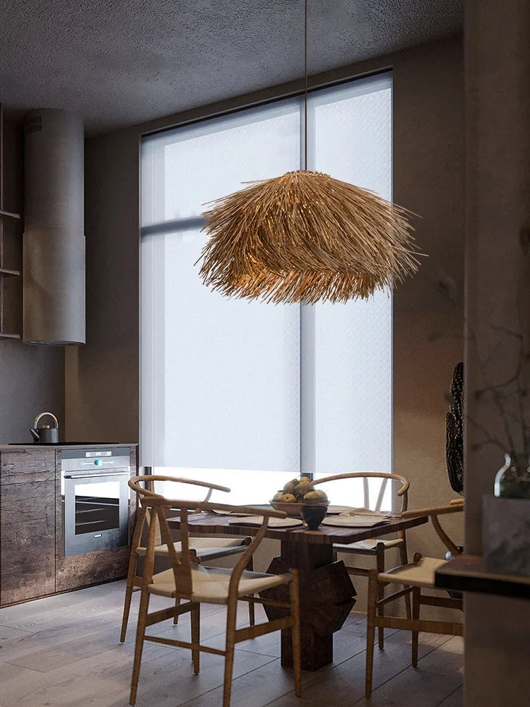 Wabi Sabi Hand Woven Seagrass Pendant Light for Dining Room