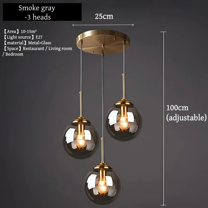 Lámpara colgante nórdica de cristal y metal para comedor