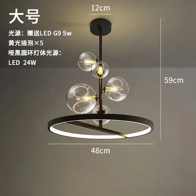 Modern Ring Glass Ball LED Chandelier Iron Frame
