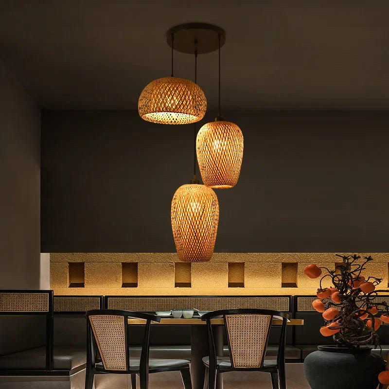 Lámparas Colgantes de Madera de Bambú Estilo Japonés