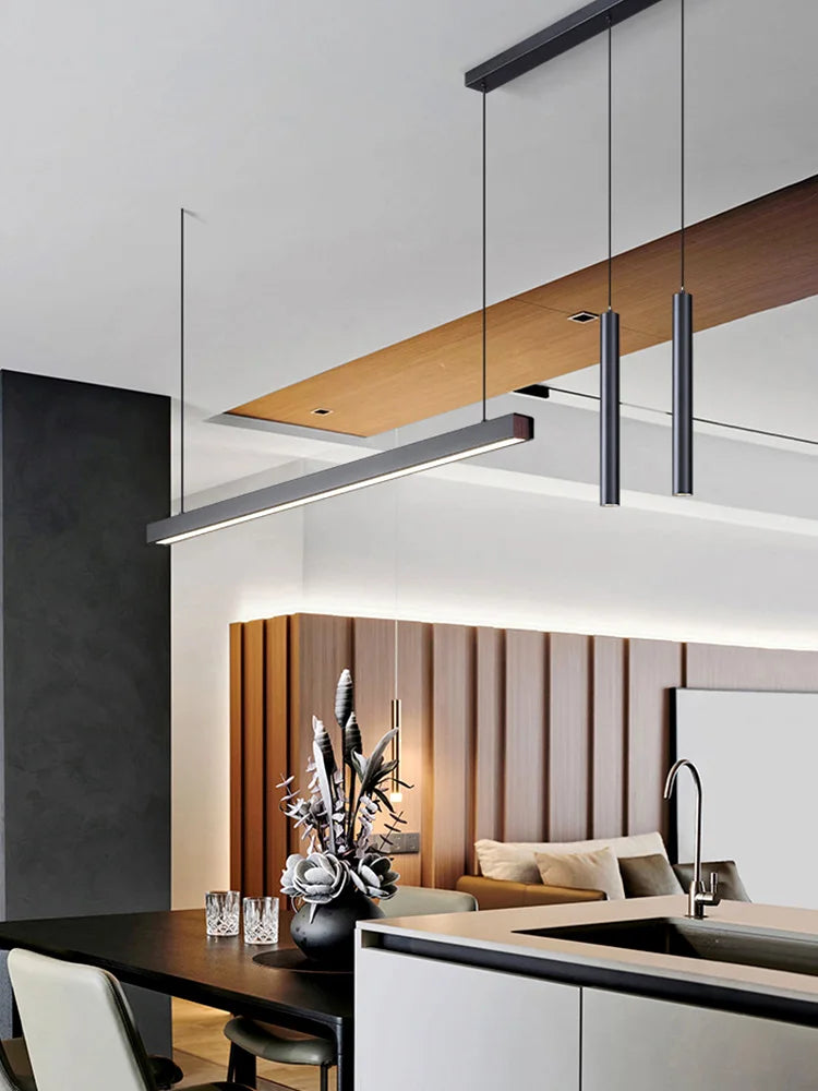 Minimalist Black Aluminum Linear Pendant Light