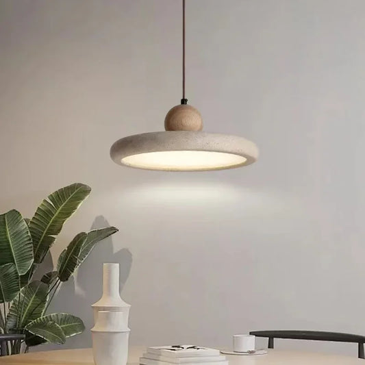 Nordic Travertine Stone Pendant Light with Wood Accent