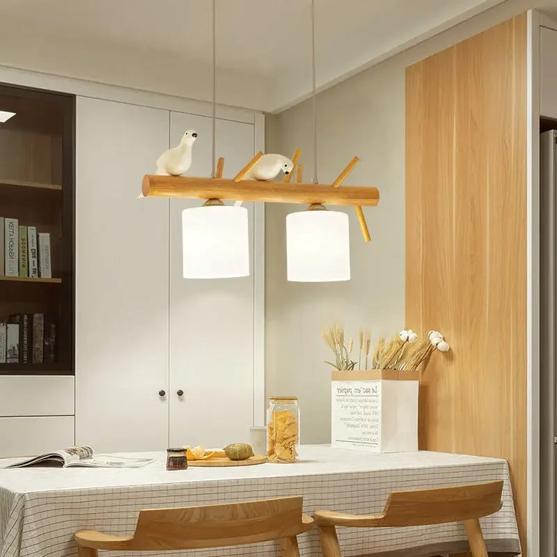 Nordic Wood Pendant Light with Glass Shades