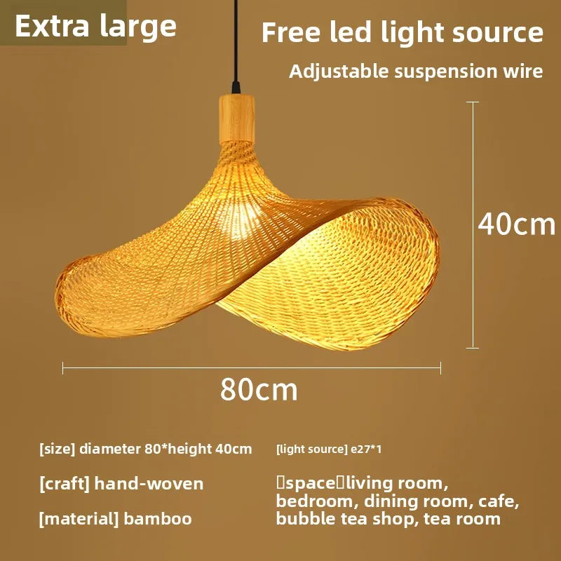 Bohemian Rattan Pendant Light - Woven Hat Design