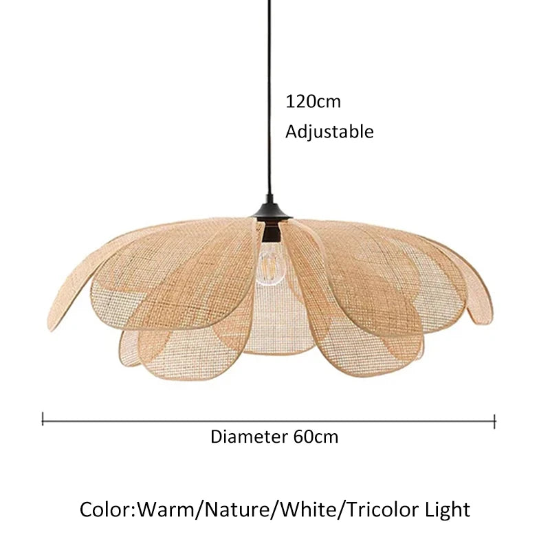 Bohemian Rattan Petal Pendant Light for Dining Room