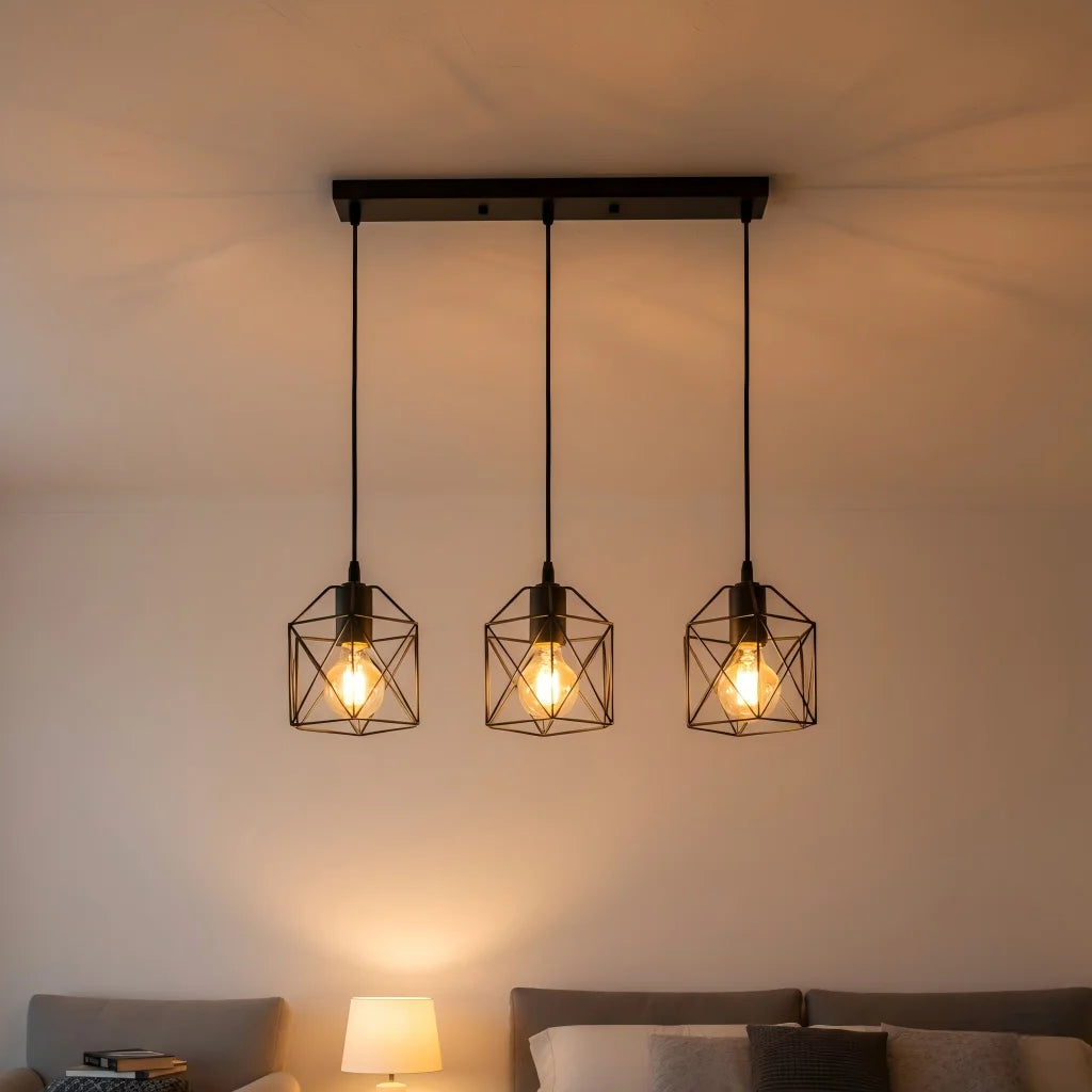 Industrial Iron Pendant Light 3-Head Hanging Lamp