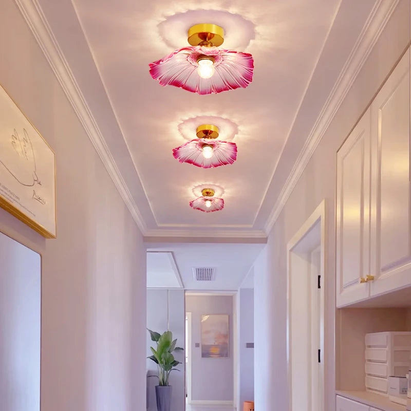 Vintage Flower Glass Pendant Light Collection with Brass Fitting for Bedroom