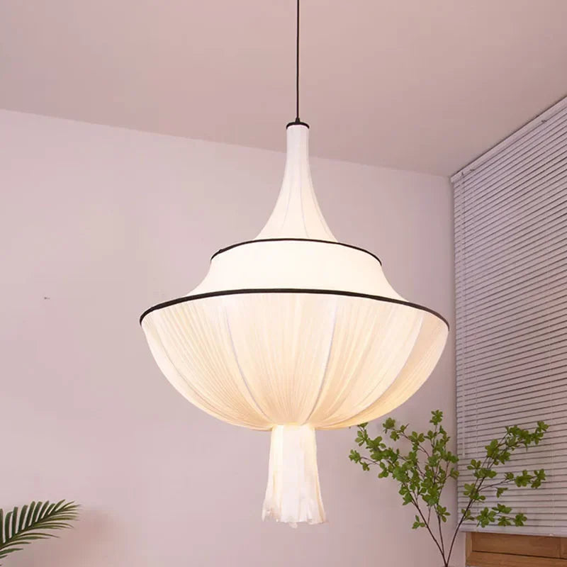 French Draped Fabric Chandelier with Tassel in White for Hotel Lobby