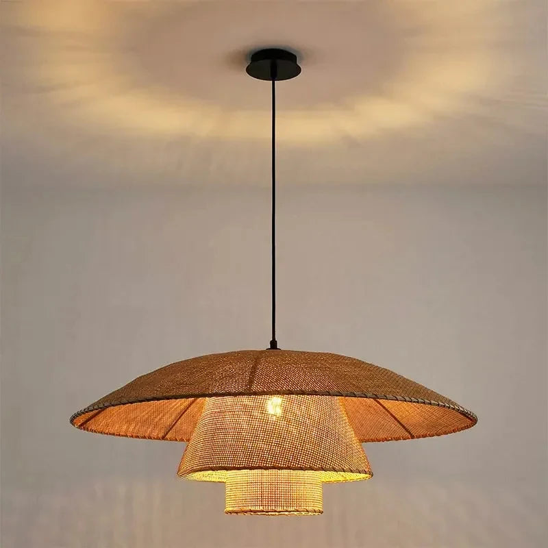 Vintage Rattan Pendant Lamp Handmade Suspension