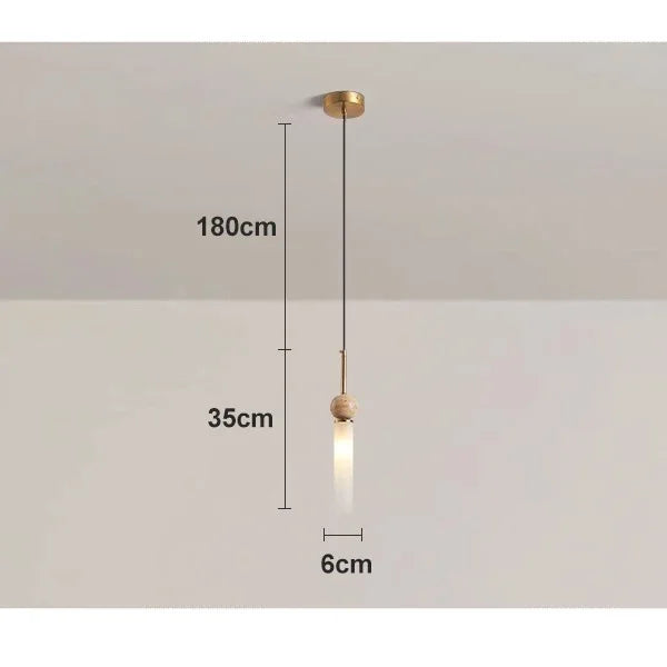 Wabi Sabi Travertine and Frosted Glass Tube Pendant Light for Bedside