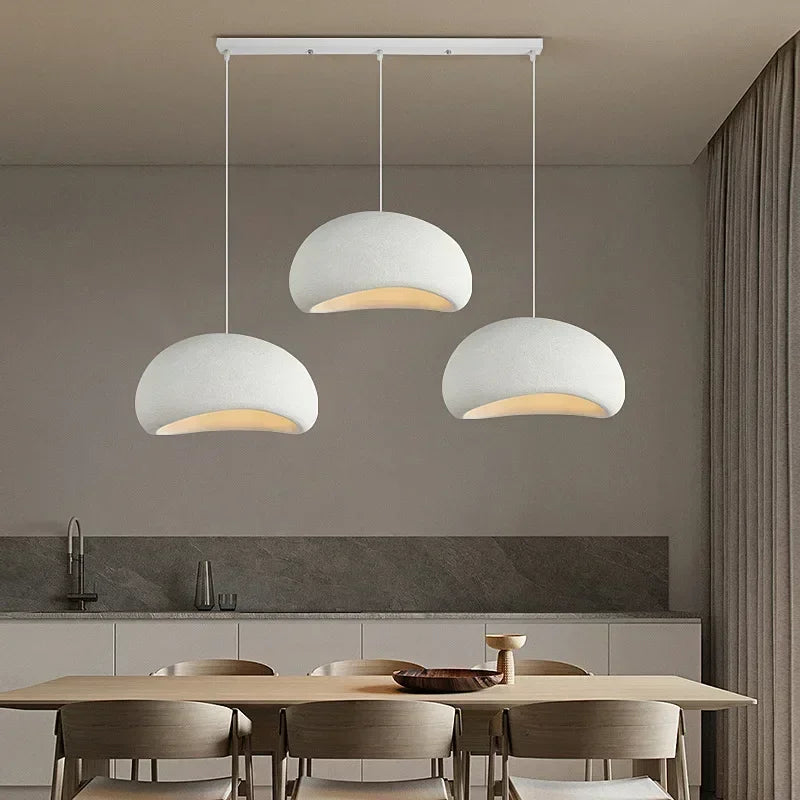 Wabi Sabi White Resin Dome Pendant Light for Living Room and Dining Room
