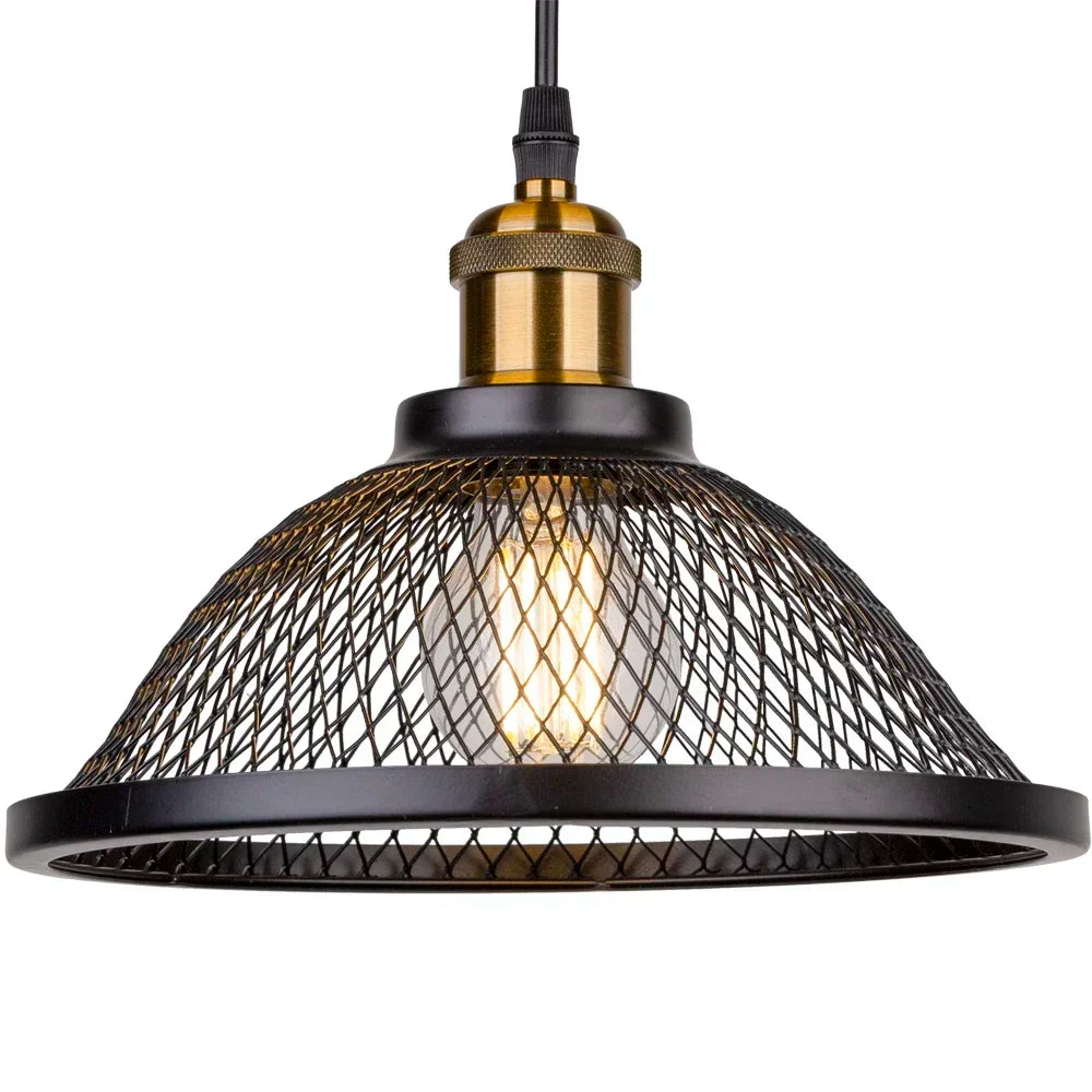 Industrial Black Iron Mesh Pendant Light for Dining