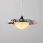Luxury Veined Marble Saucer Pendant Light with Glowing Dome for Bedroom