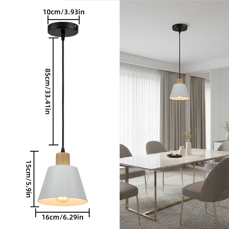 Nordic Metal Pendant Lamp with Wood Accent