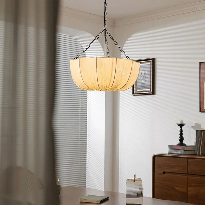 Retro Iron Chain Ceiling Lamp Japanese Fabric Chandelier Living Dining Room Bedroom Pendant Lamps Lustre Hanging Light Fixture