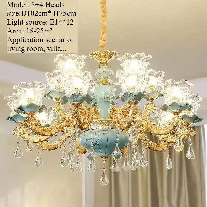 Blue Crystal Ceramic Chandelier - Living Room