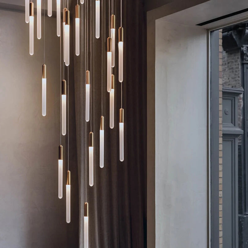Minimalist Gold Copper Pendant Light for Staircase