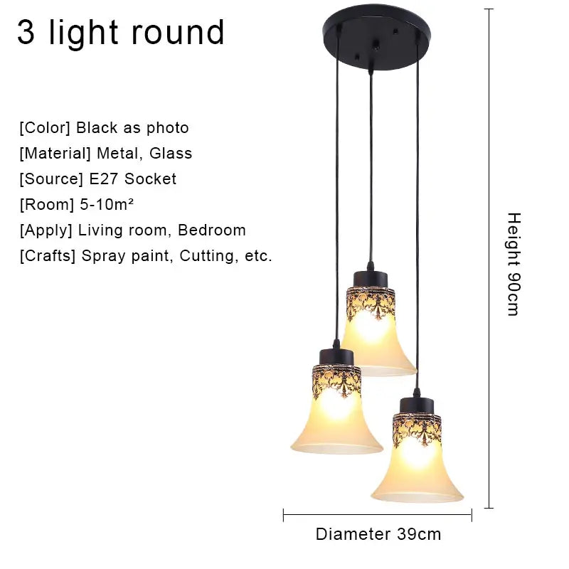 Vintage Iron Glass Pendant Chandelier Retro Loft