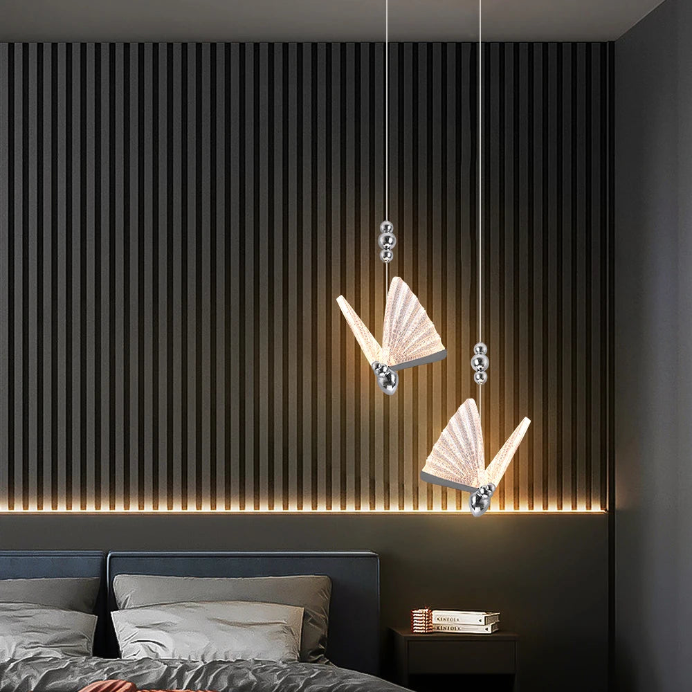 Nordic Butterfly Pendant Light with Chrome Accents