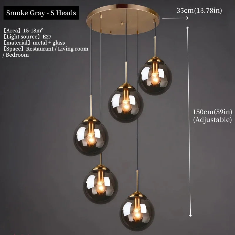 Nordic Glass Metal Pendant Light for Dining Room