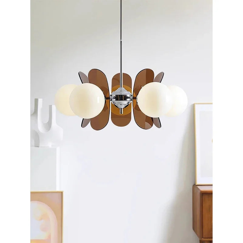 Retro Glass Pendant Light with Amber Accents