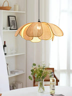 Retro Rural Hand-woven Natural Rattan Petal Chandelier Japanese-Southeast Asian Dining Room Bedroom Chandelier Artistic Atmosp