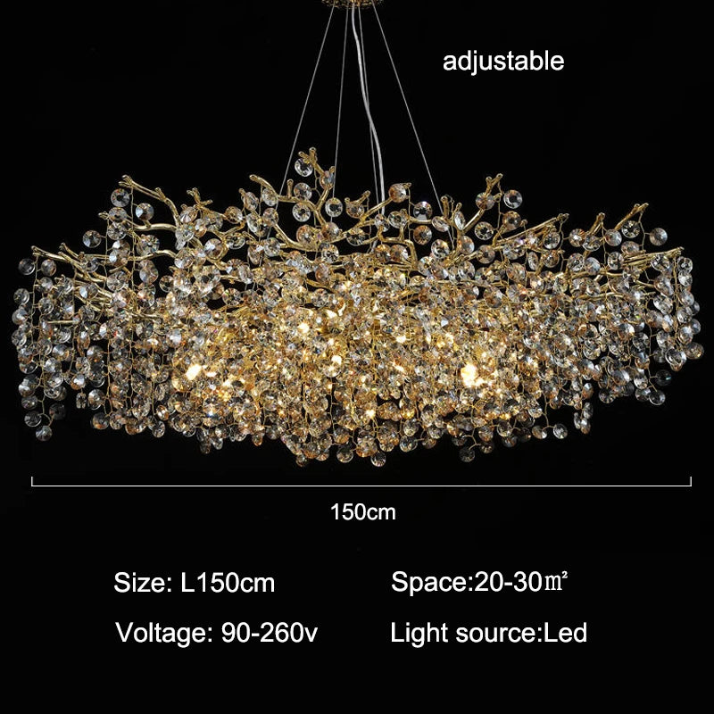 Modern Gold Branch Crystal Chandelier for Dining Room