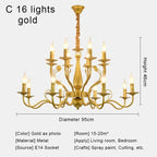 Gold Iron Candle Chandelier Pendant Light