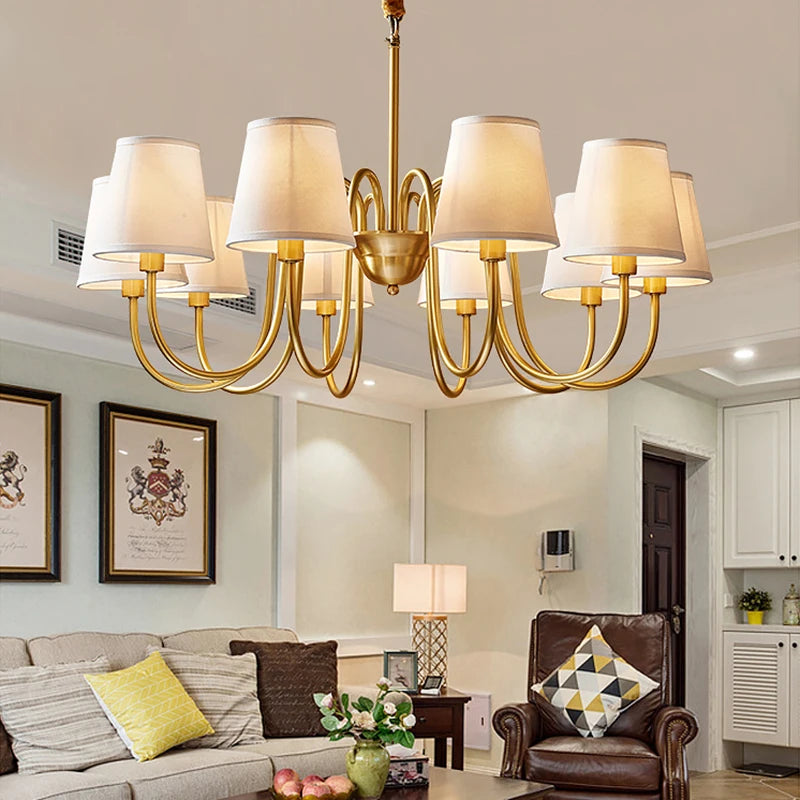 Copper Pendant Chandelier with Fabric Shade