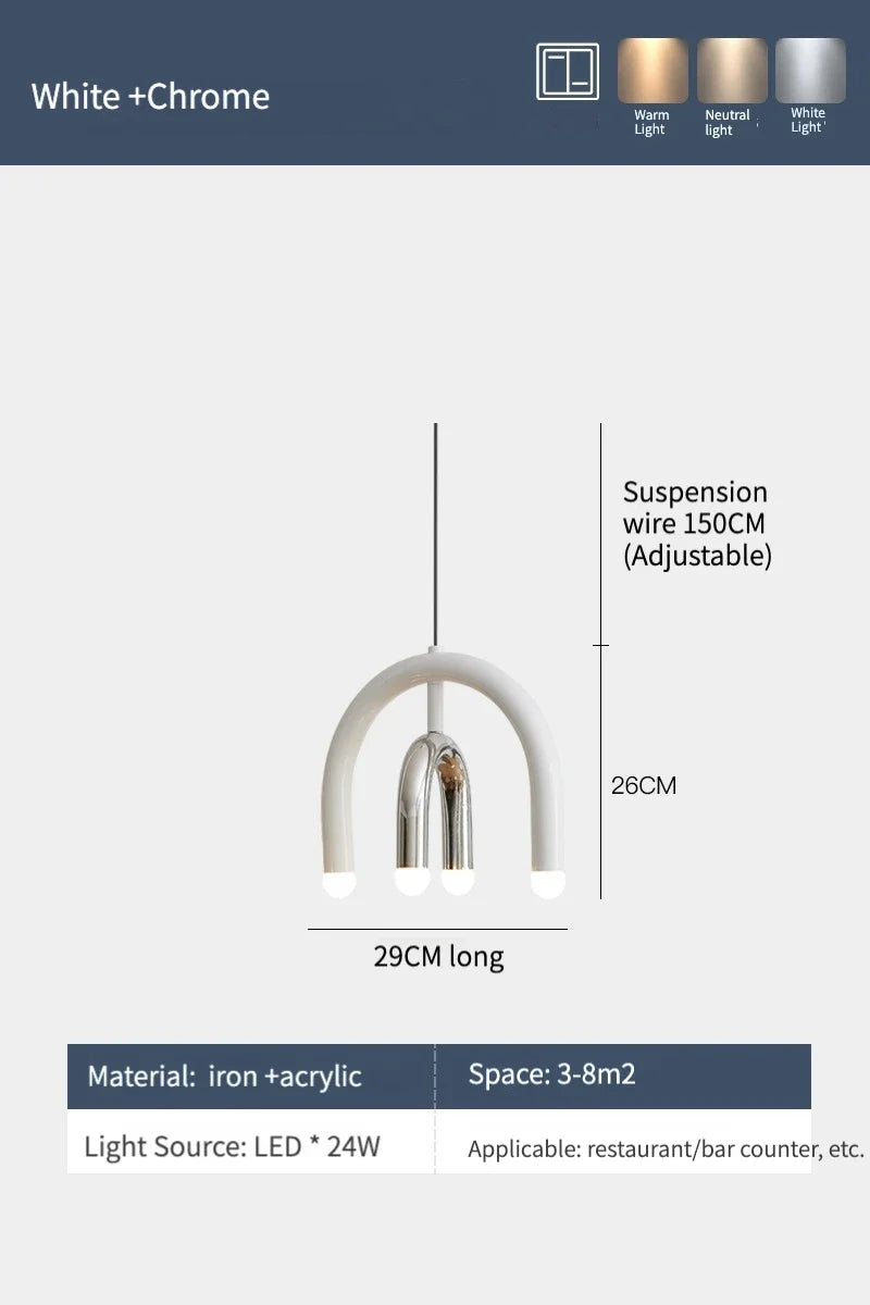 Modern Arch Tube LED Chandelier in Pastel Colors for Kids Room