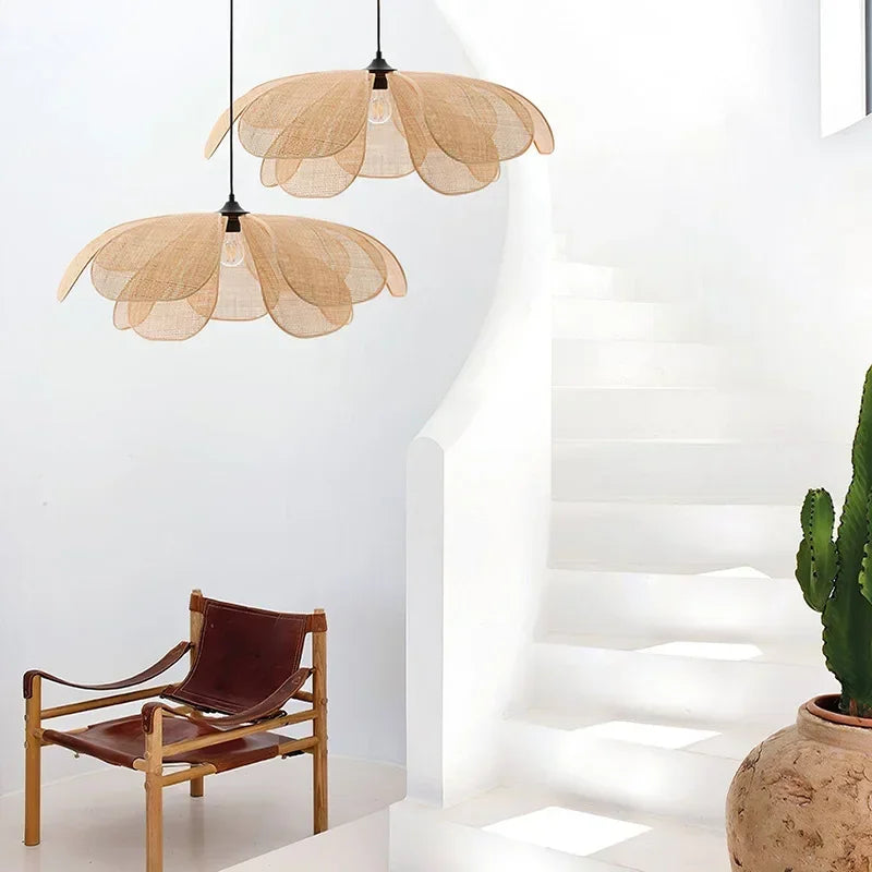 Modern Rattan Petal LED Pendant Lamp