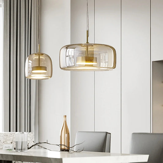 Nordic Amber Glass Pendant Light for Dining Room