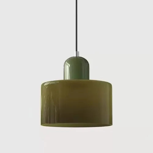 Retro Stained Glass Cylinder Pendant Light in Pastel Colors for Bedside