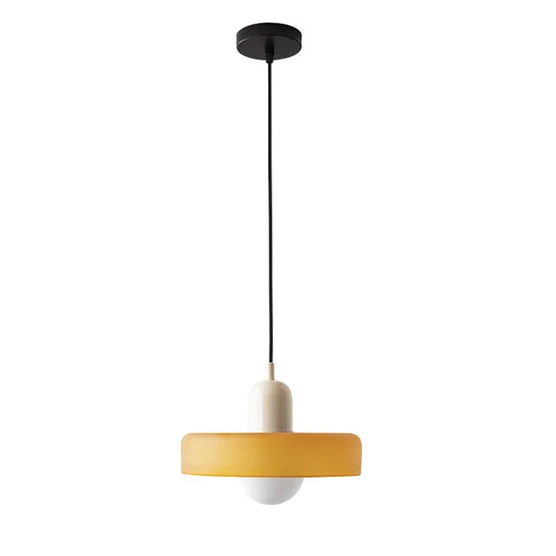 Nordic Glass Pendant Light with Colored Metal Shade