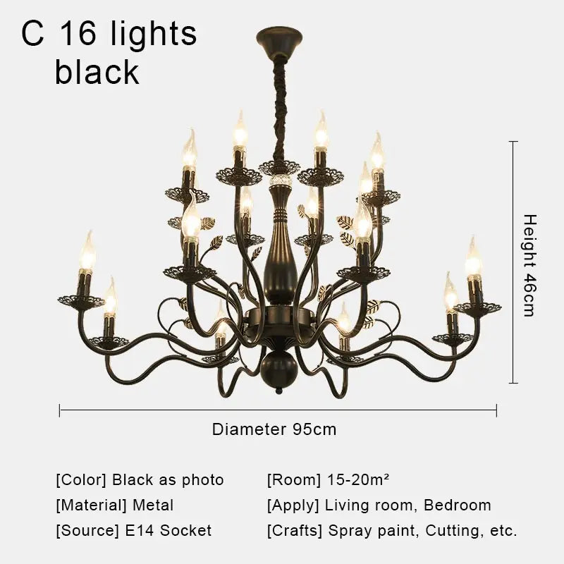 Rustic Iron Crystal Chandelier Pendant Light