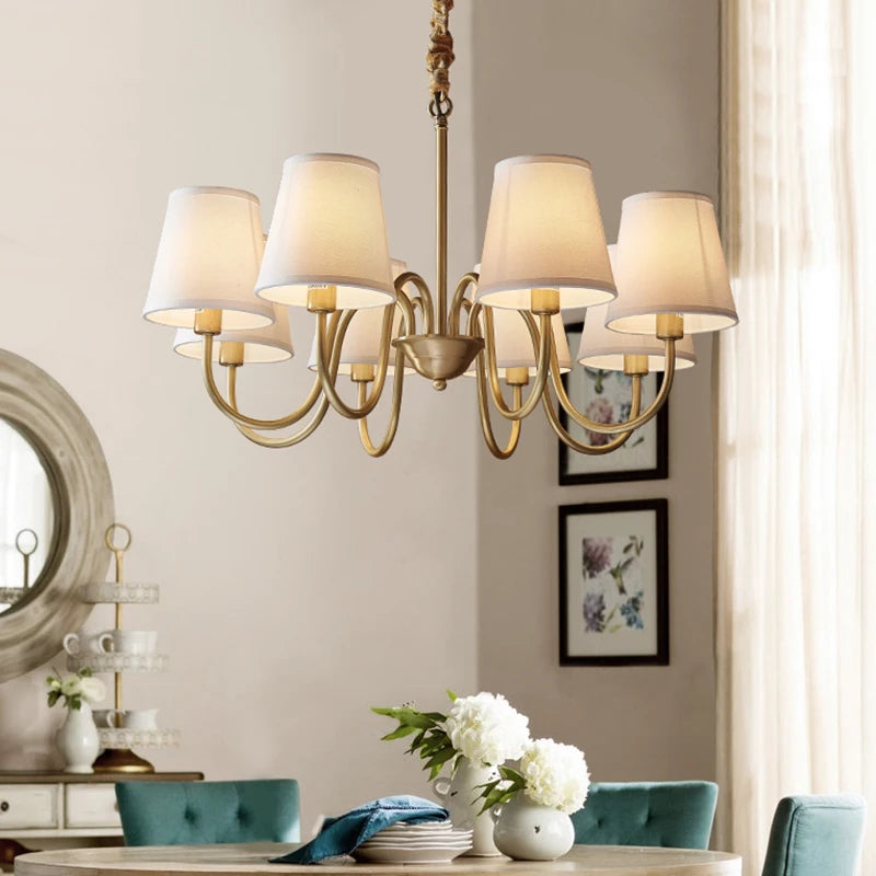 Copper Pendant Chandelier with Fabric Shade