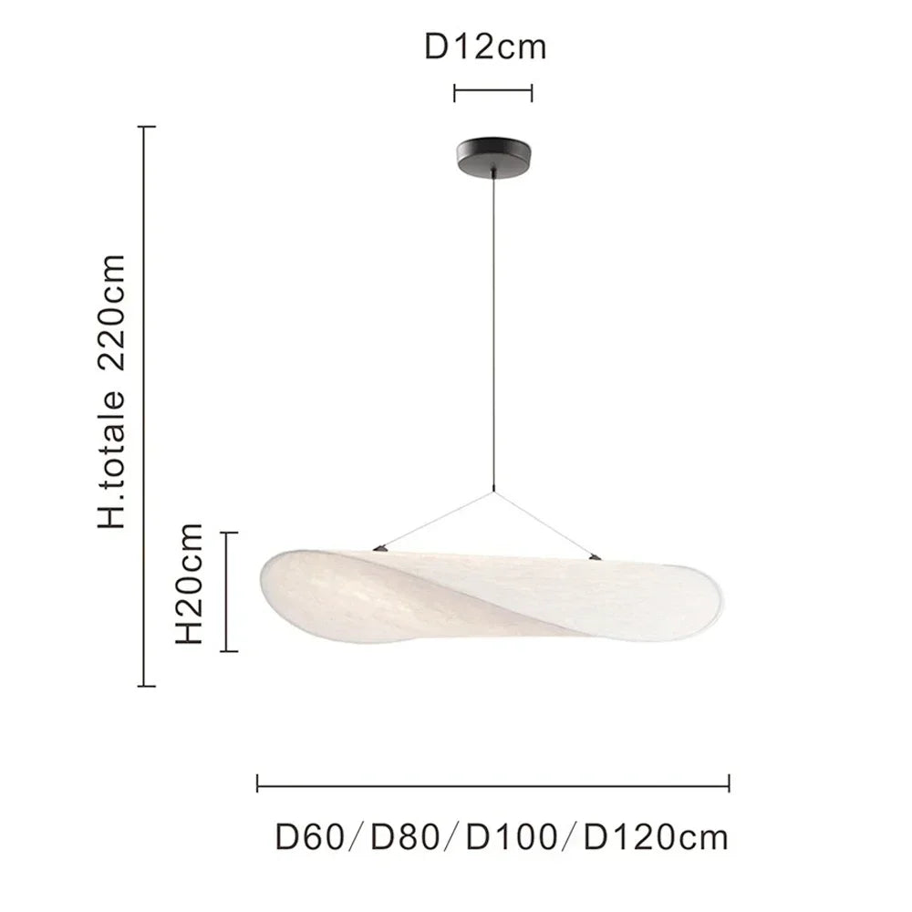 Modern Silk Sail Pendant Light in White for Living Room 40 to 120cm