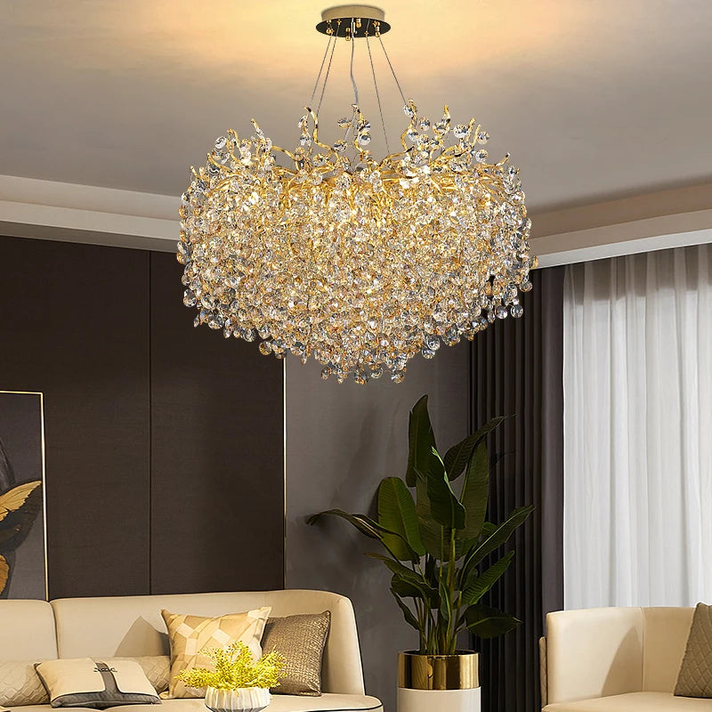 Modern Gold Branch Crystal Chandelier for Dining Room