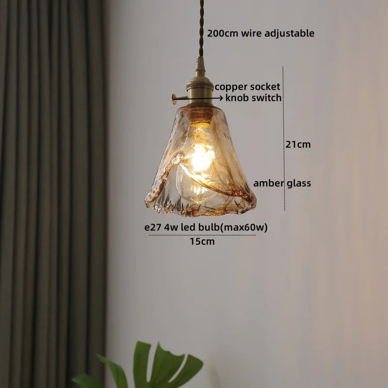 Nordic Glass Pendant Light with Copper Fixture