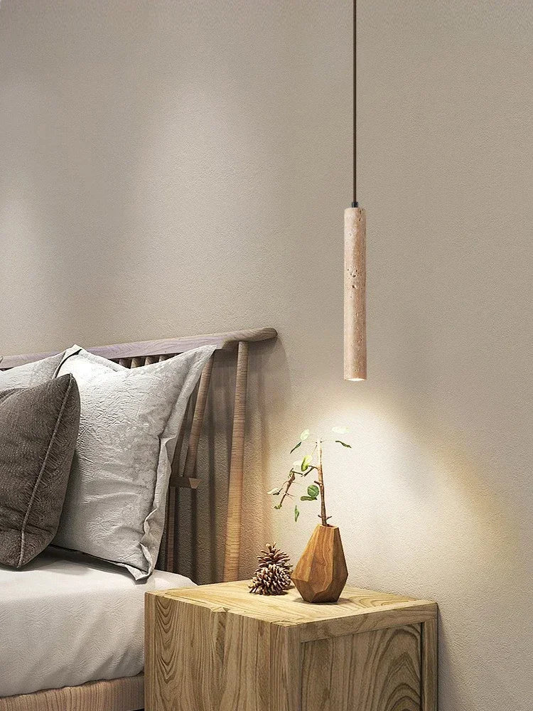 Slim Travertine Led Pendant Lamp Natural Stone Suspension Ceiling Hanging Light for Bedroom Bedside Dining Room Kitchen Island