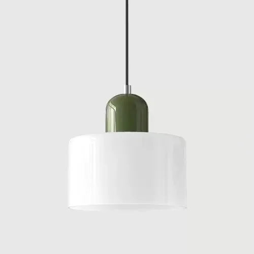 Retro Stained Glass Cylinder Pendant Light in Pastel Colors for Bedside