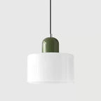 Retro Stained Glass Cylinder Pendant Light in Pastel Colors for Bedside
