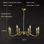 Retro Gold Candle Chandelier for Dining Room