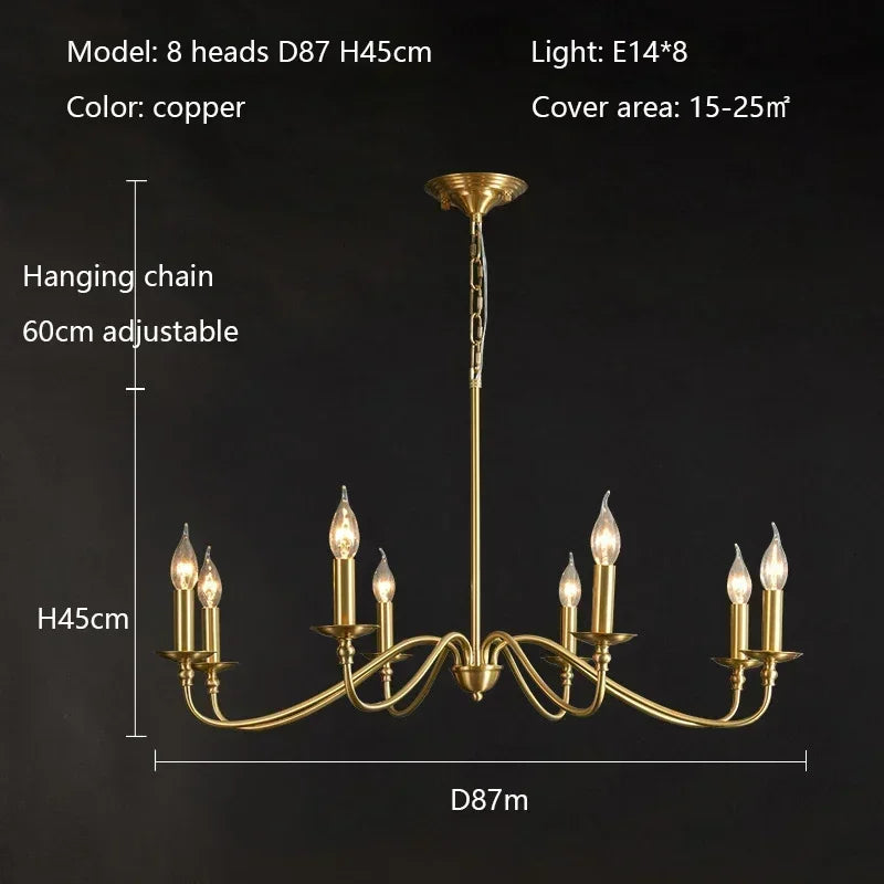 Retro Gold Candle Chandelier for Dining Room