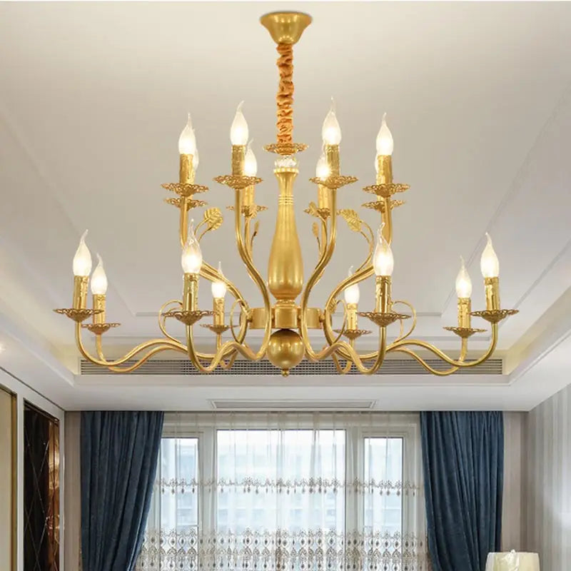 Gold Iron Candle Chandelier Pendant Light