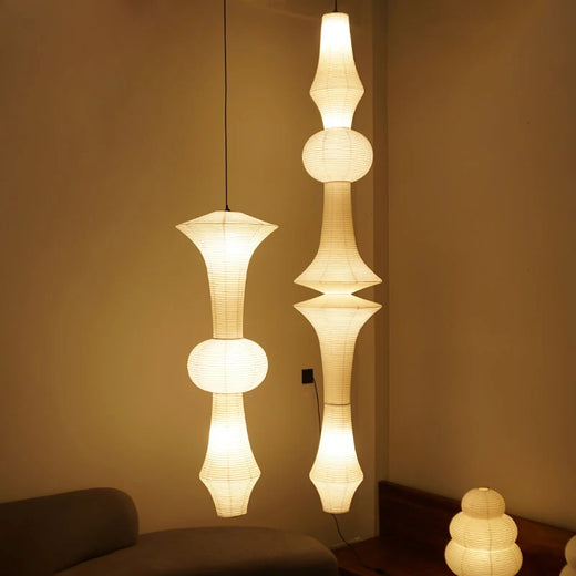 Wabi Sabi Rice Paper Style Totem Pendant Light for Staircase and Living Room