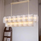 Wabi Sabi Textured Panel Ring Chandelier in Cream White for Living Room