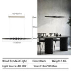 Modern Wood Bead Linear LED Pendant Light for Dining Table and Kitchen Island